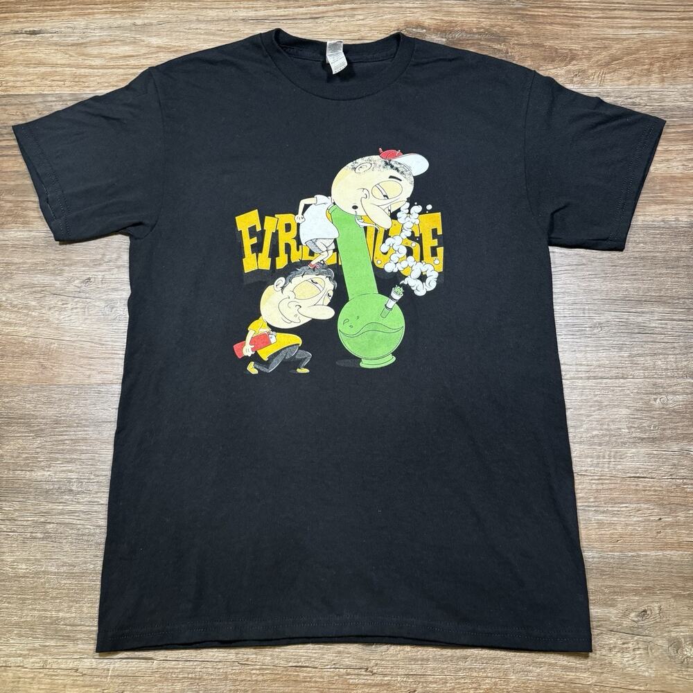 Gildan Firehouse Stoner Cartoon Bong Graphic T-Shirt M Black Adult Novelty Tee